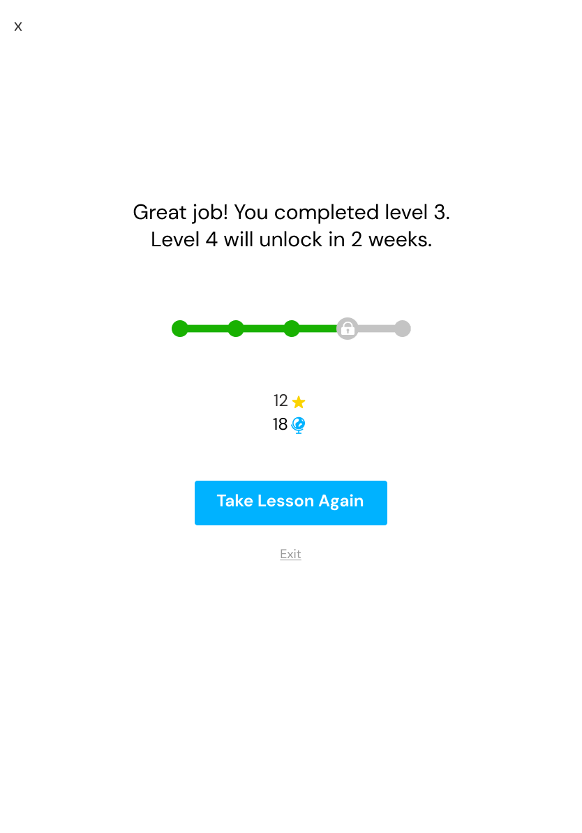 Level complete screen with locked next level